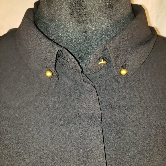 Women's H&M Black Sheer High Low Button-Down Shirt - 14 - Picture 2 of 5